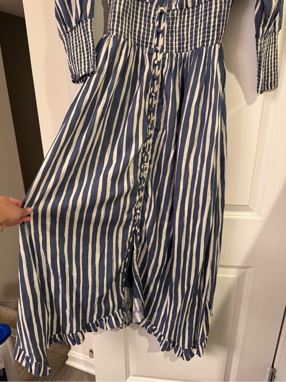 Anthropologie Navy and White Striped Button-Front Maxi Dress - Picture 5 of 6